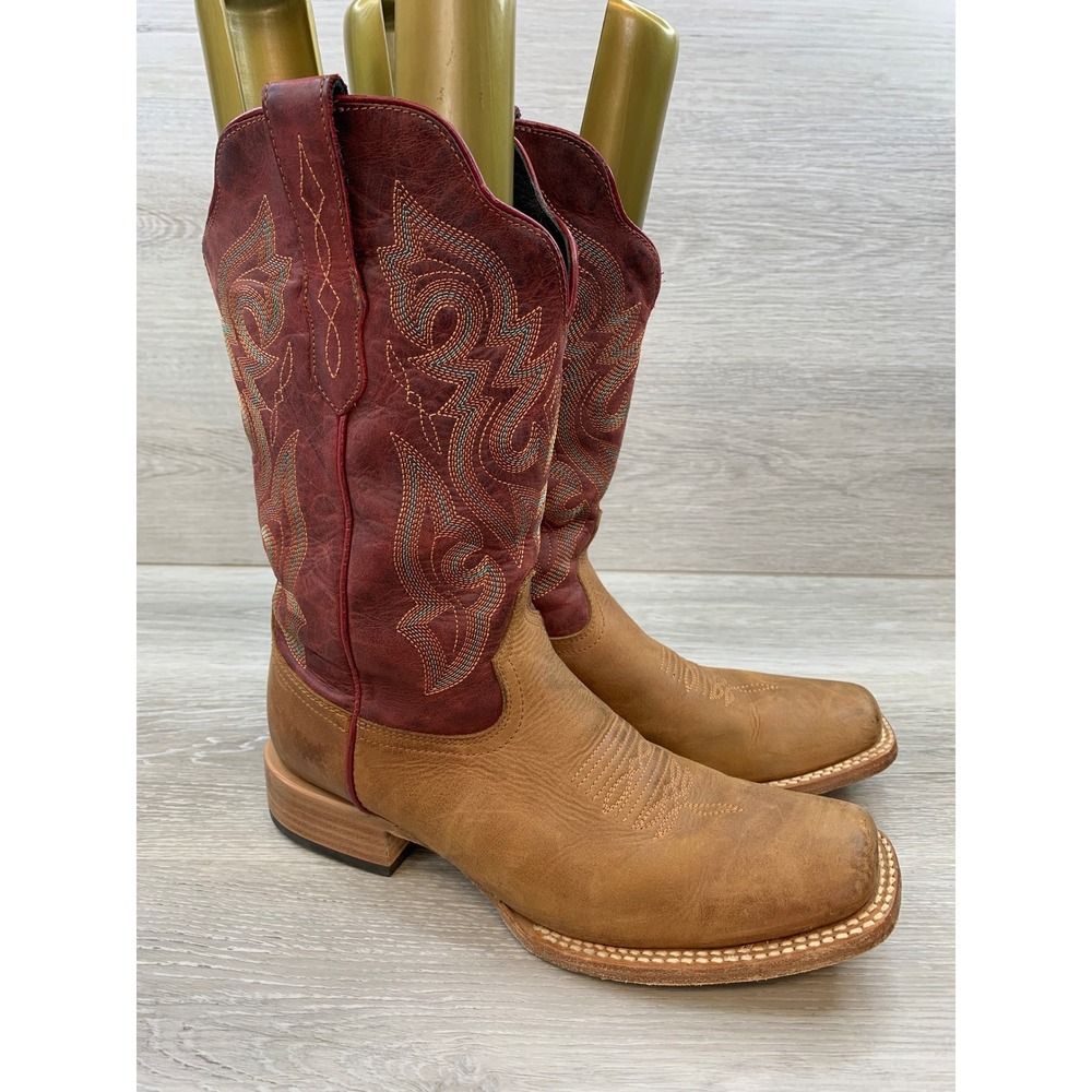 JB Dillon Reserve Men's Western‎ Boots Tan Burgundy Square Toe Leather 10C